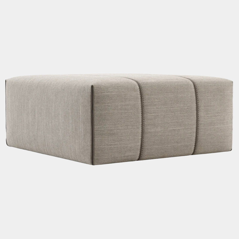Textured Weaved Pouf with Velvet Piping