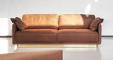 Touched D luxury sofa in cognac nubuck leather with satin brass base, 3 Seater (215cm)
