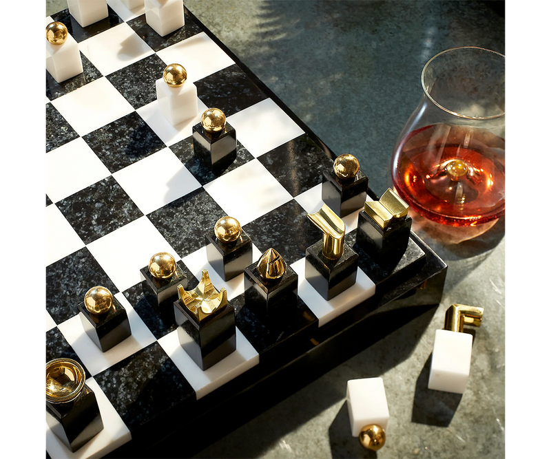 Unique handcrafted chess set by L'Objet, a statement piece for modern living spaces and thoughtful gifting.