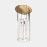 United Alabaster Triangular Tube Pendant Light in natural alabaster, studio view on grey
