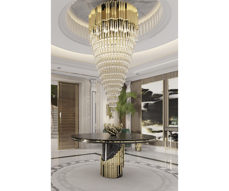 Luxurious gold crystal chandelier, perfect for grand entrance, Versailles elegance.