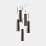 Viandante Five Cylinder Luxury Suspension Lamp in burnished brass