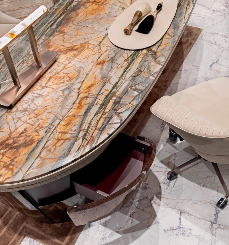 Bevelled Polished Marble Workstation: The Jet Plane Workstation by Visionnaire features a luxurious beveled and polished marble top, creating a beautiful and functional workspace.