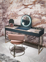 Italian Designer Makeup Vanity: The Kobol Makeup Unit by Visionnaire is a testament to Italian craftsmanship. This luxurious vanity features a Crystal Juliet marble top, concealed storage, and a customisable metal base, making it the perfect addition to your dressing room.