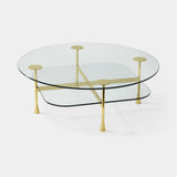 Vitruvio Glass Tier Round Luxury Coffee Table in polished brass with clear glass
