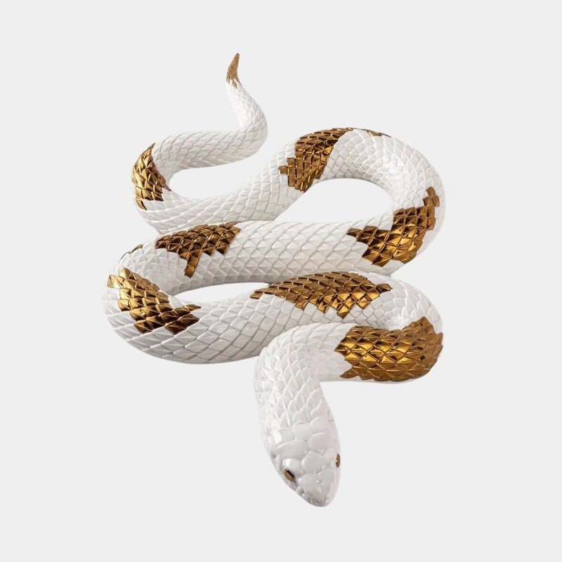 White Porcelain Luxury Snake Sculpture with Copper Luster