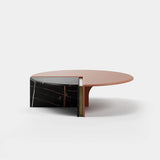 Wren Lacquer and Marble Luxury Coffee Table: matt copper lacquer top with a Sahara Noir marble base