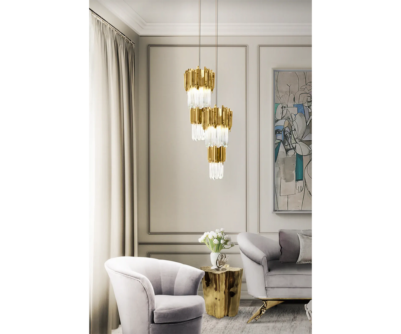 Gold-Plated Brass Chandelier with Cascading Crystal - Zenith