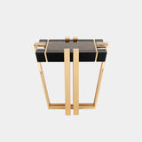 Polished brass, Black lacquer & Emperador Marble Side Table