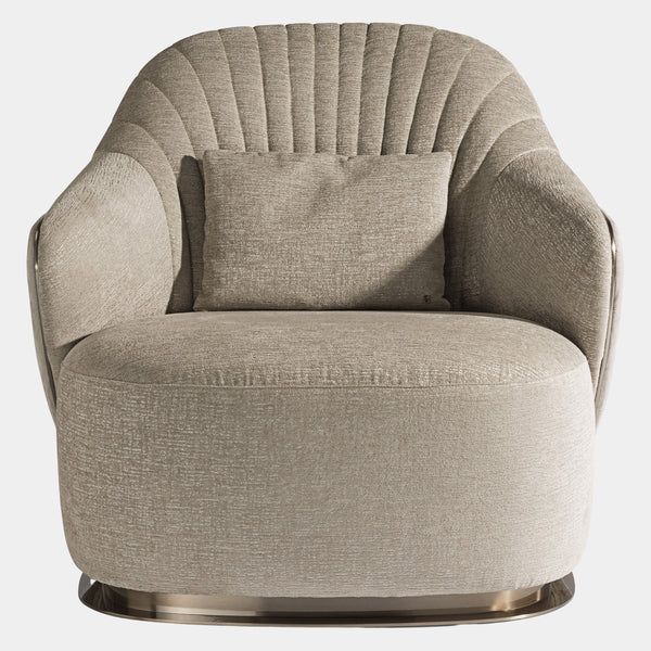 Visionnaire's Adele Armchair: The epitome of luxury seating. This modern armchair features customisable upholstery, plush comfort, and a variety of metal finishes for a touch of Italian design flair.