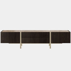The Private Label Edge TV Cabinet with Marble & Aged Brass