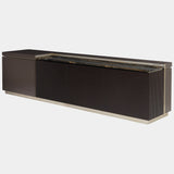 Luxury Italian Low Cabinet: The Barbican Low Unit by Visionnaire offers a touch of modern sophistication to your space. This versatile piece boasts a Port Laurent marble top, textured doors, and customisable finishes.