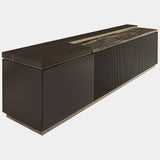 Textured Door Modern Credenza: Visionnaire's Barbican Low Unit features unique canneté motif doors, available in matte veneer or lacquered finishes.