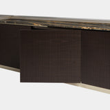 Glass Shelf Display Cabinet: The Visionnaire Barbican Low Unit features internal glass shelves, offering a stylish platform to display your treasured possessions.