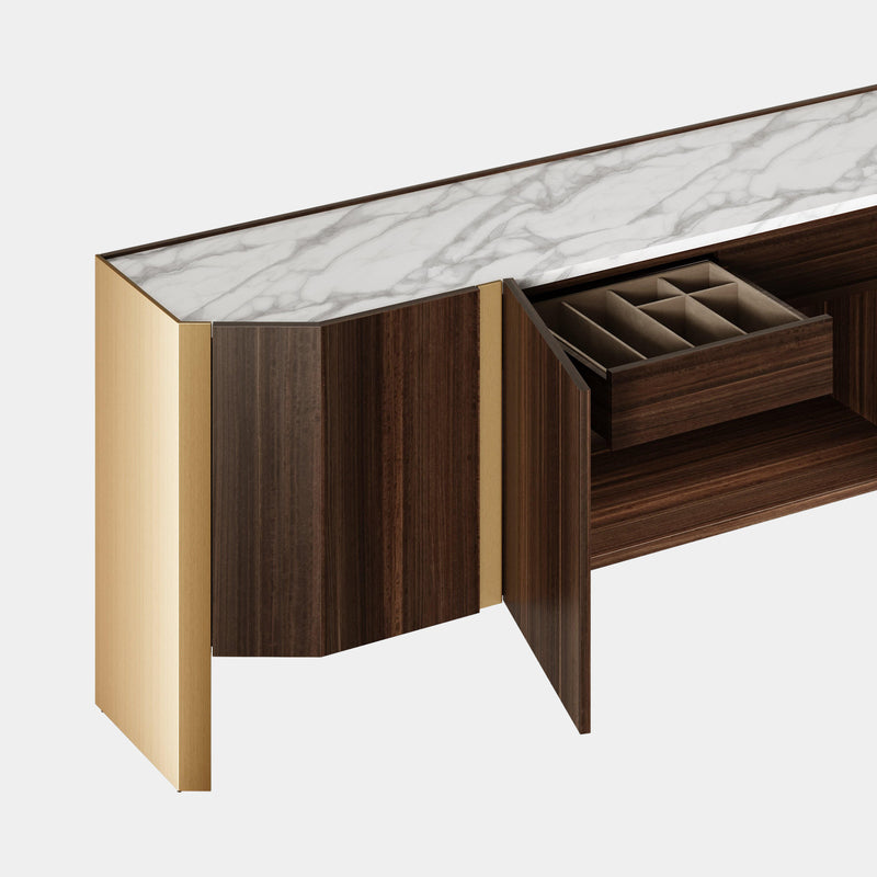 The Private Label Moneo Sideboard: Carrara Marble & Eucalytus Veneer