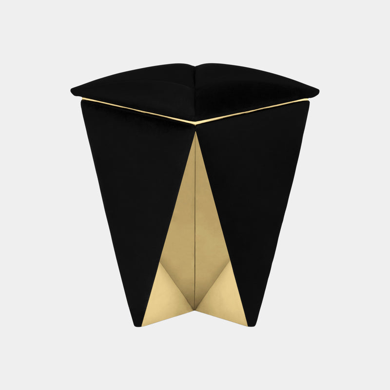 Brass & Black Velvet Prism Stool