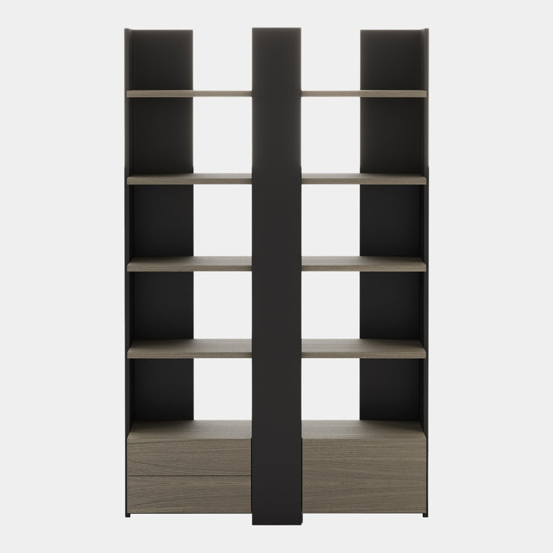 De Oliveira Aged Oak Bookshelf with Folding Hidden Storage