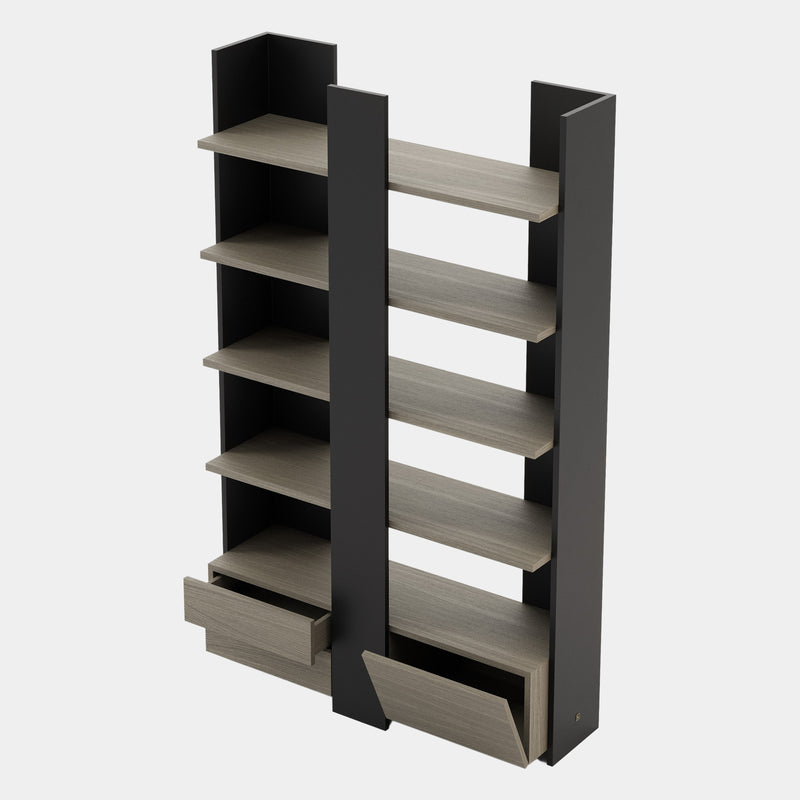 De Oliveira Aged Oak Bookshelf with Folding Hidden Storage
