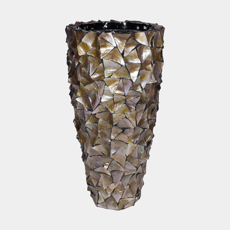 Fleur Ami luxury shell floor vase in mother-of-pearl brown, handcrafted decorative art piece perfect for high-end home decor and elegant interiors.