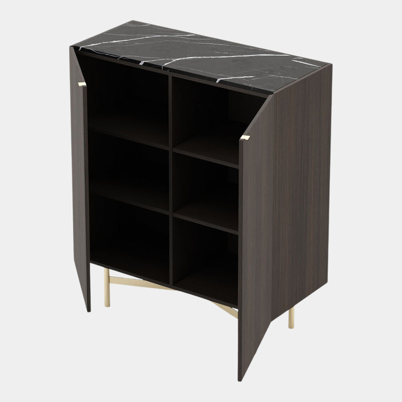 Giorgio Cabinet with Nero Marquina Marble & Crossbar Legs
