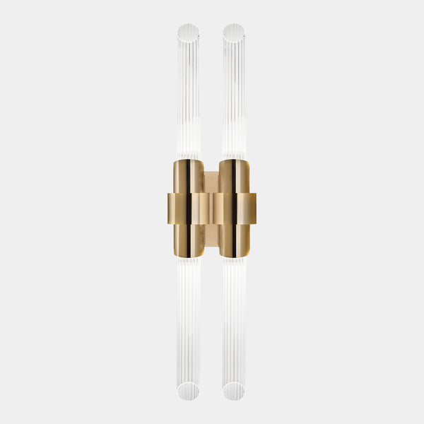 Celeste Wall Lamp: Gold-Plated Brass & Crystal Glass Ribbed Cylinders