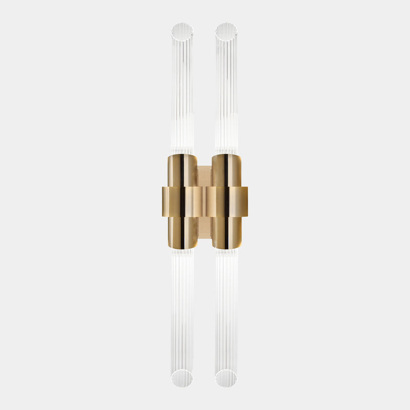 Celeste Wall Lamp: Gold-Plated Brass & Crystal Glass Ribbed Cylinders