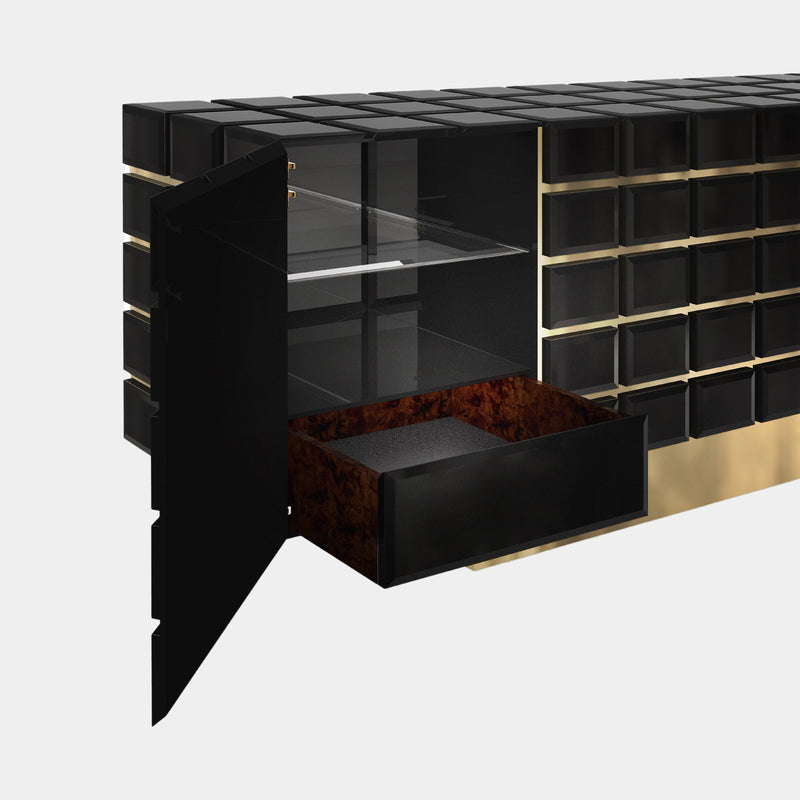 Hive Black Lacquer & Golden Brass Luxury Sideboard