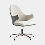 Italian Quilted Lima Office Armchair: ivory leather seat with grey diamond-quilted leather back (Cat B Quilted), polished chrome base