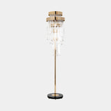 Cadence Luxury Floor Lamp: Cascading crystals illuminate a modern living room.