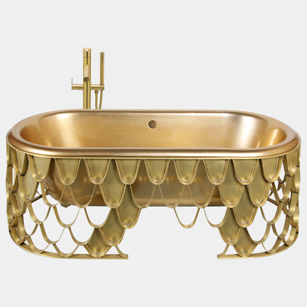 Koi Bathtub featuring a luxurious gold-finish scales pattern base, perfect for high-end bathroom design.