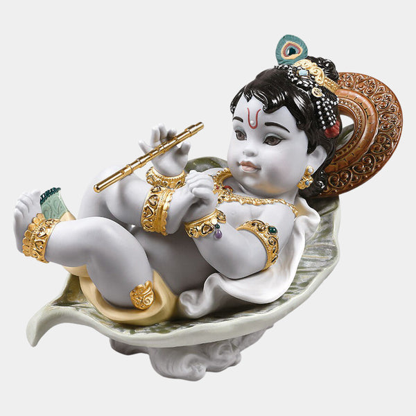 Krishna on Leaf Figurine