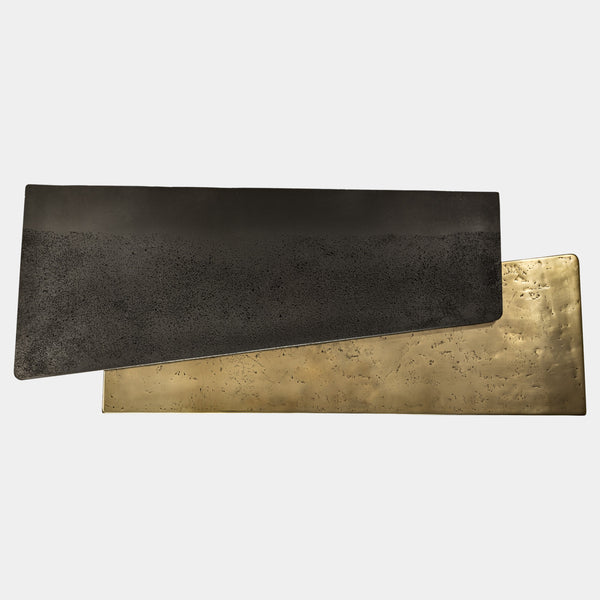 Luxury Textured Cement Coffee Table: Visionnaire's Lego Table features a striking contrast between rough-textured, matte black cement and hand-polished gold aluminum. This unique combination creates a statement piece for your living room.
