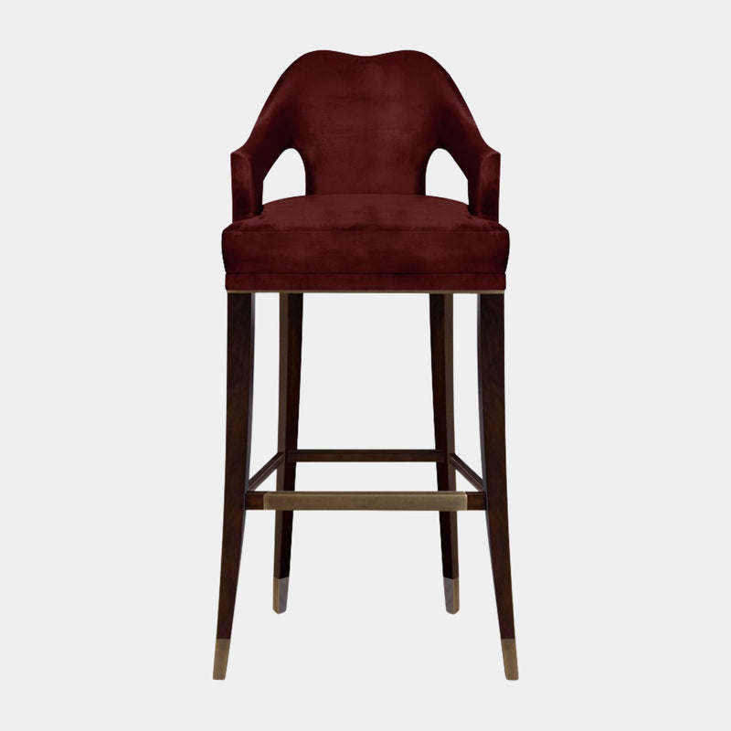 Luxurious Upholstered Cotton Velvet Aged Brass Bar Chair
