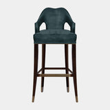Luxurious Upholstered Cotton Velvet Aged Brass Bar Chair