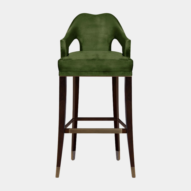 Luxurious Upholstered Cotton Velvet Aged Brass Bar Chair
