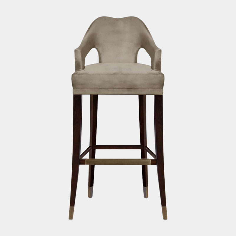 Luxurious Upholstered Cotton Velvet Aged Brass Bar Chair