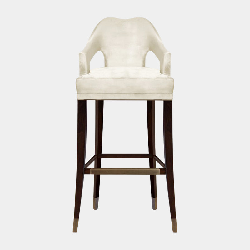 Luxurious Upholstered Cotton Velvet Aged Brass Bar Chair