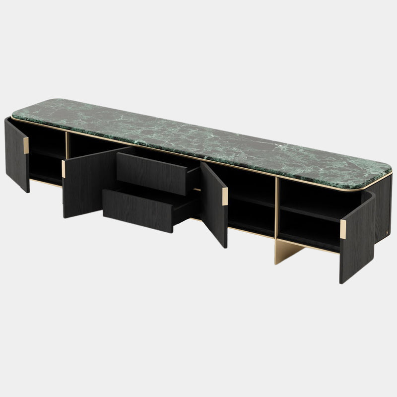 Marino Forest Green Marble TV Cabinet with Golden Detailing