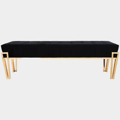 Monticello Diamond Stitched Black Velvet Ottoman