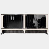 Visionnaire Palawan Cabinet: Modern luxury cabinet featuring curved engraved mirror doors (natural, bronze, or smoked finishes) and a black glass top.