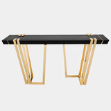 Polished Brass, Black Lacquer & Nero Marquina Marble Console Table