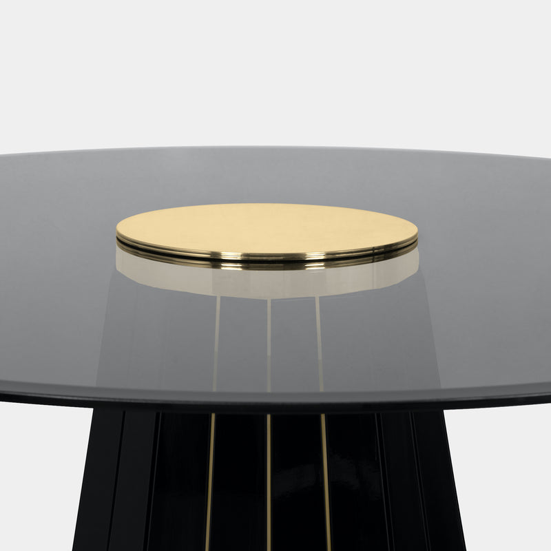 Polished Brass, Black Lacquer & Smoked Glass Circular Dining Table