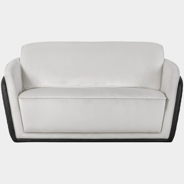 Roxboro Stitched Leather & Plush Velvet Two Seat Sofa