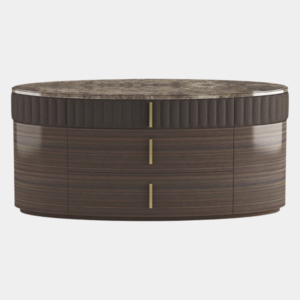 Touched D Curved Gloss Canaletto, Marble, Brass & Leather Dresser