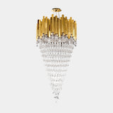 Opulent gold crystal Versailles chandelier, luxury home decor, grand lighting fixture.