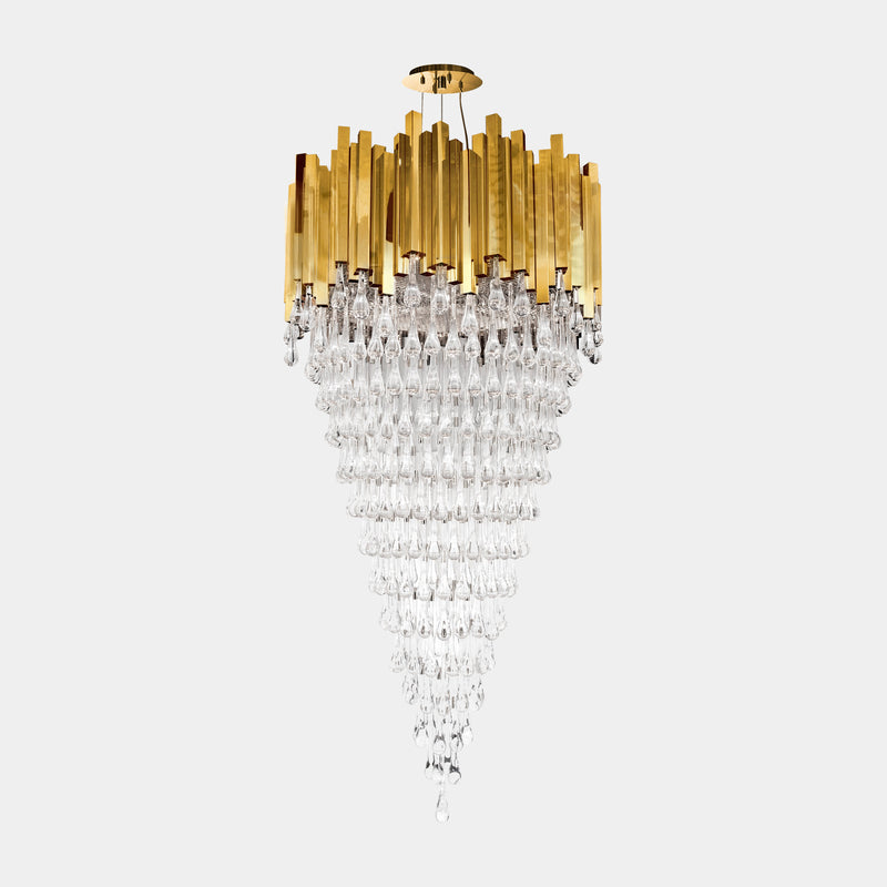 Opulent gold crystal Versailles chandelier, luxury home decor, grand lighting fixture.