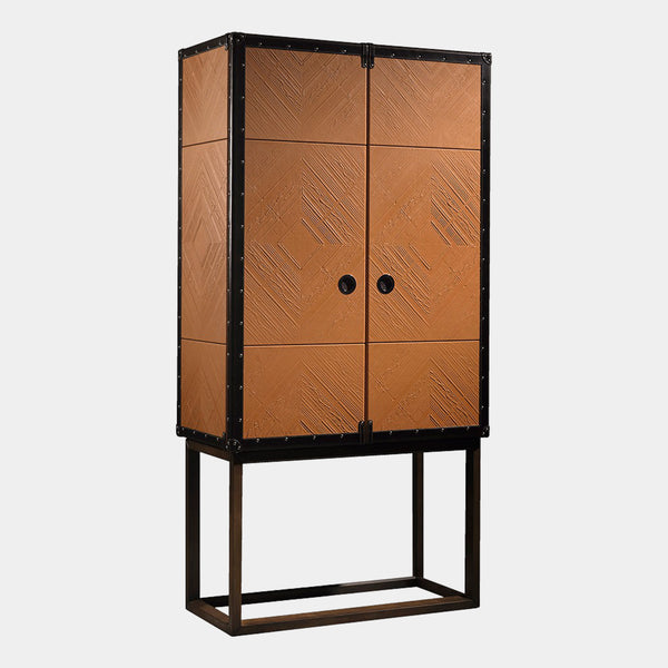 Traveler Leather & Walnut Cocktail High Cabinet