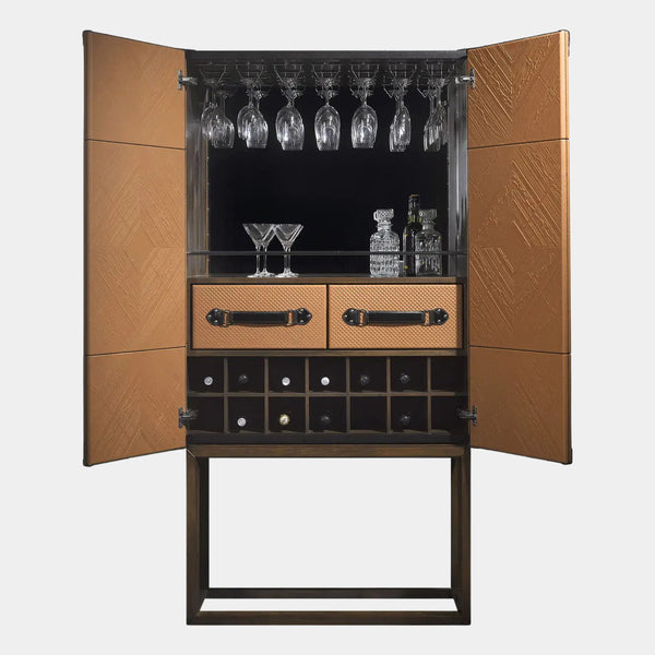 Traveler Leather & Walnut Cocktail High Cabinet